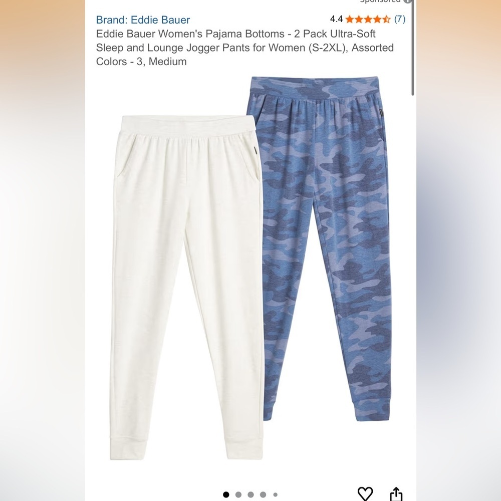 Eddie Bauer 2 Piece Lounge Pants Blue Camo + White Jogger Pants Set MSRP $80 NWT